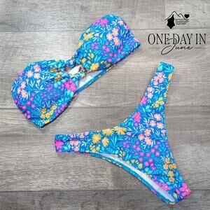 MakeMeChic Double Knot Bandeau Bikini Swimsuit Size L